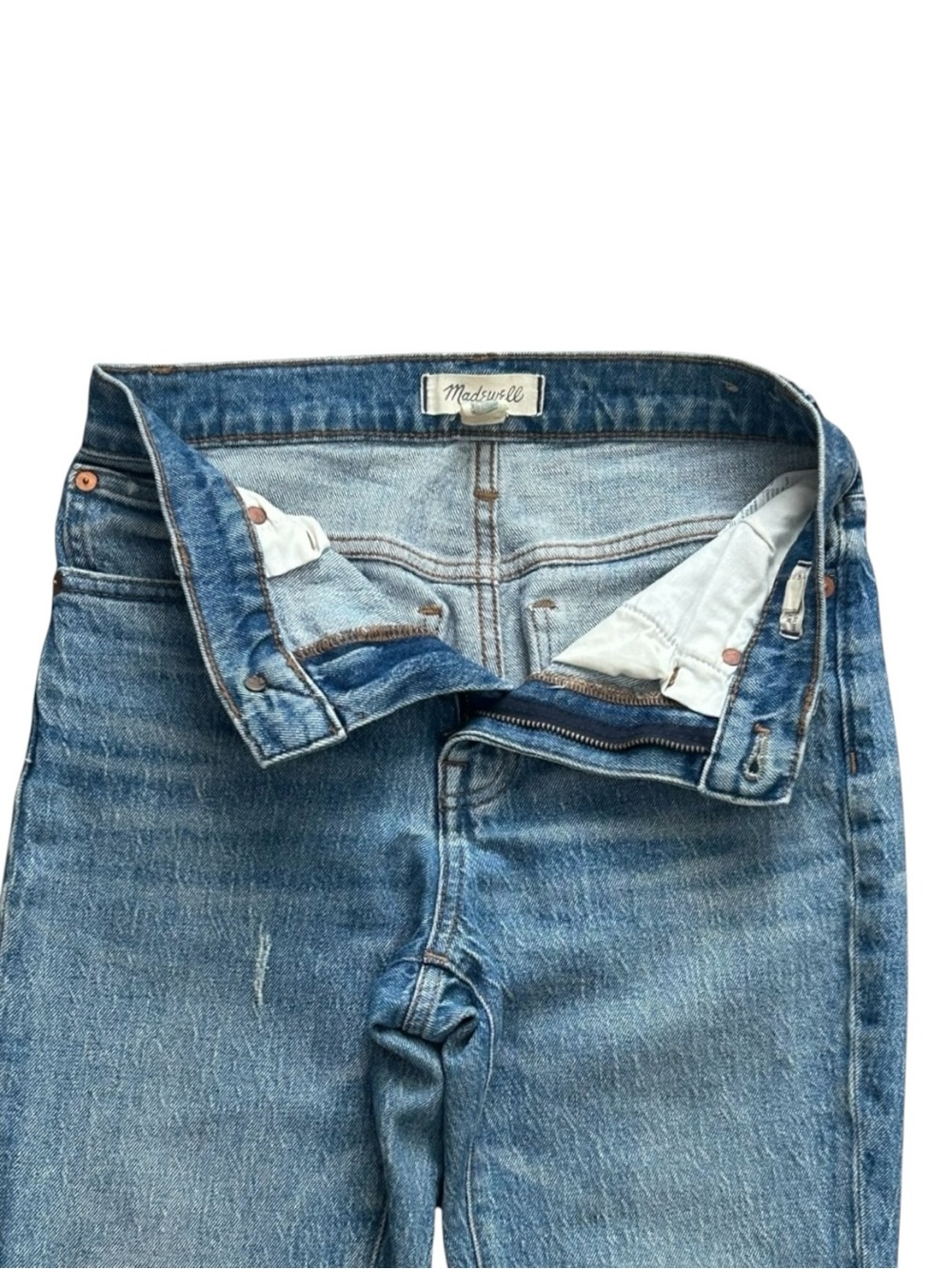 Madewell High Rise Slim Crop Boyjean Jeans 24P Stretch Distressed Raw Hem Blue - Picture 5 of 11